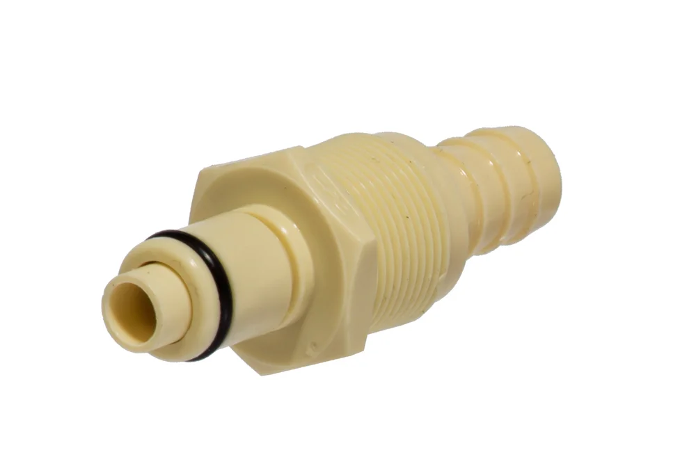 Raccord traversant pour flexible, avec vanne, polypropylène, série PLC DN 6,3