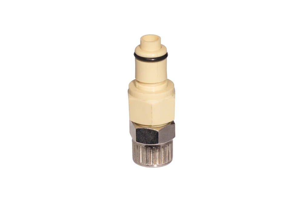 Prise de raccord rapide avec écrou pour flexible, avec vanne, polypropylène, série PLC DN 6,3