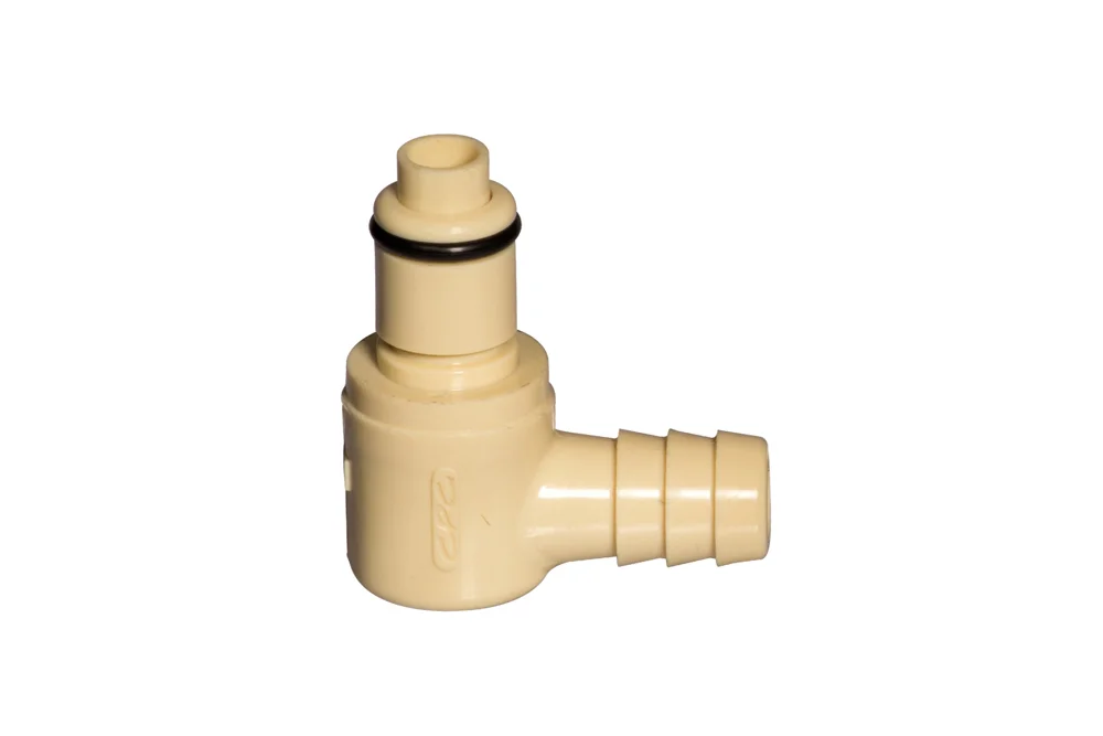 Embout de raccord rapide à 90° pour flexible, avec clapet, polypropylène, série PLC DN 6,3