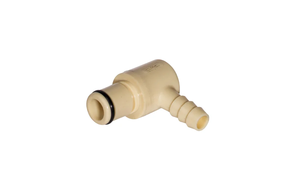 Embout de raccord rapide à 90° pour flexible, sans clapet, polypropylène, série PLC DN 6,3