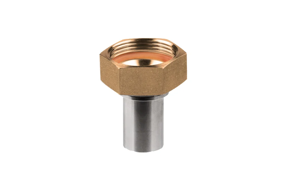 Raccord femelle fileté avec embout lisse et verrou pour collier à coque, acier AISI 316, écrou en laiton, type MSL