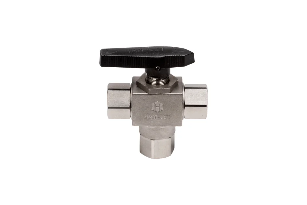 Vanne à boisseau sphérique trois voies avec filetage femelle NPT, acier inoxydable, H-6810