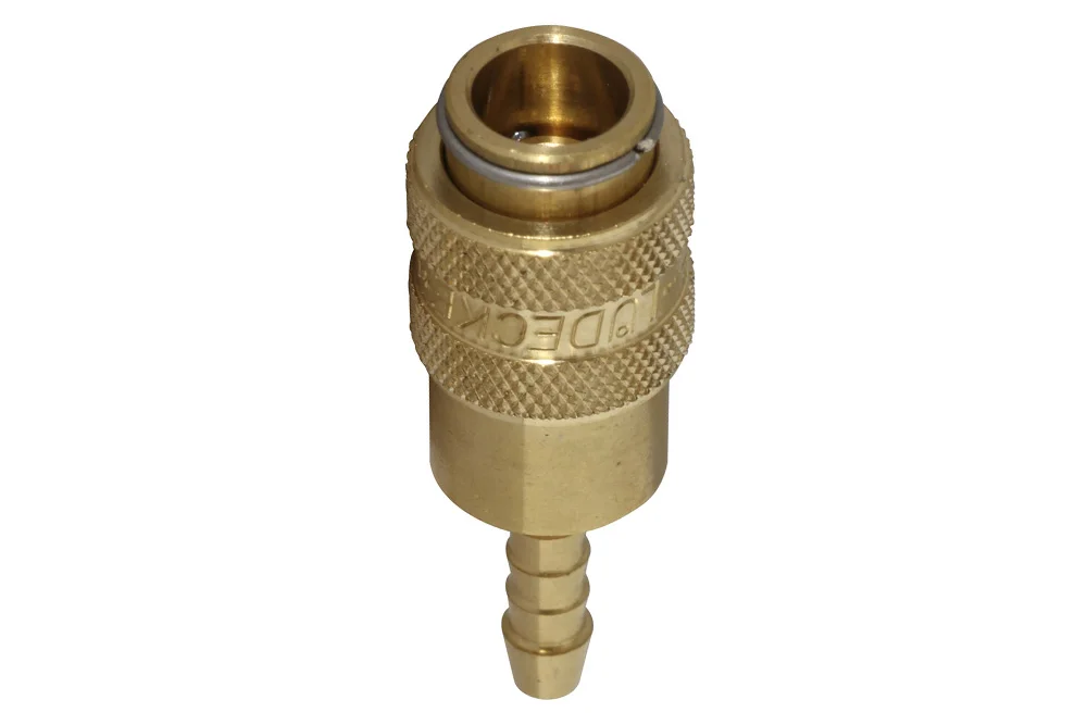Douille de raccordement rapide pour air avec mini-clapet DN5, avec embout pour flexible, laiton, 35 bar