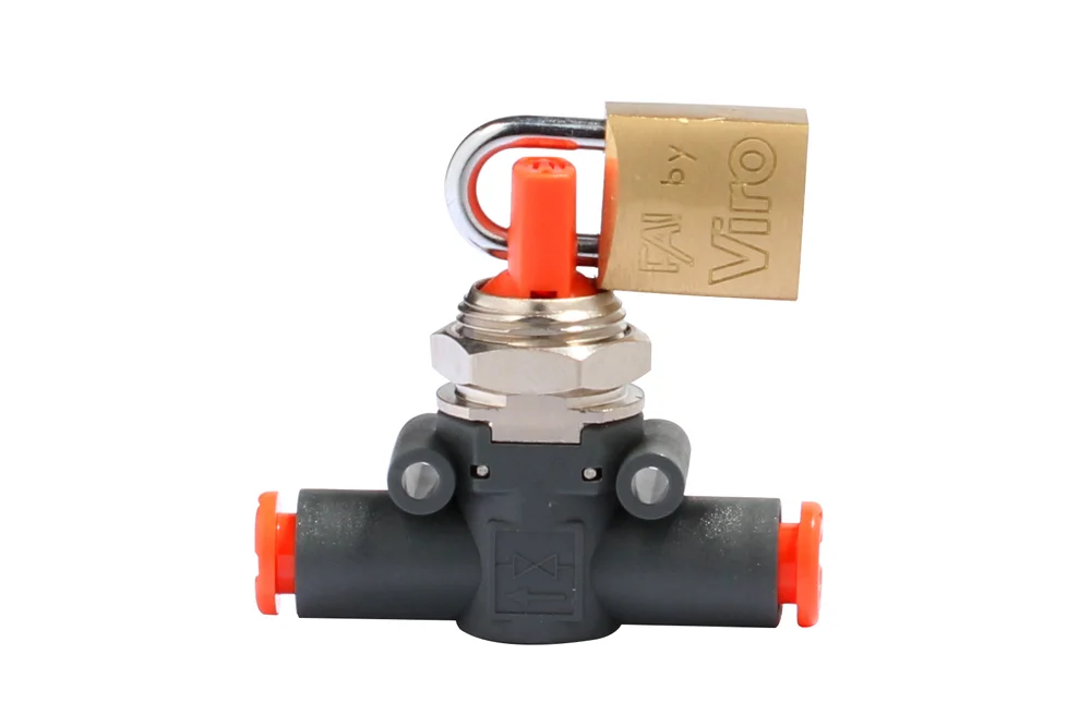 Vanne d'arrêt pneumatique V2V L avec cadenas (tube - tube)