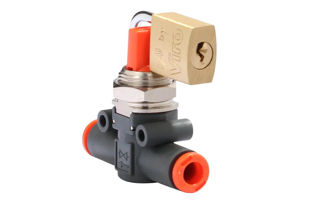 Vanne d'arrêt pneumatique avec purge V3V L avec cadenas (ligne - ligne)