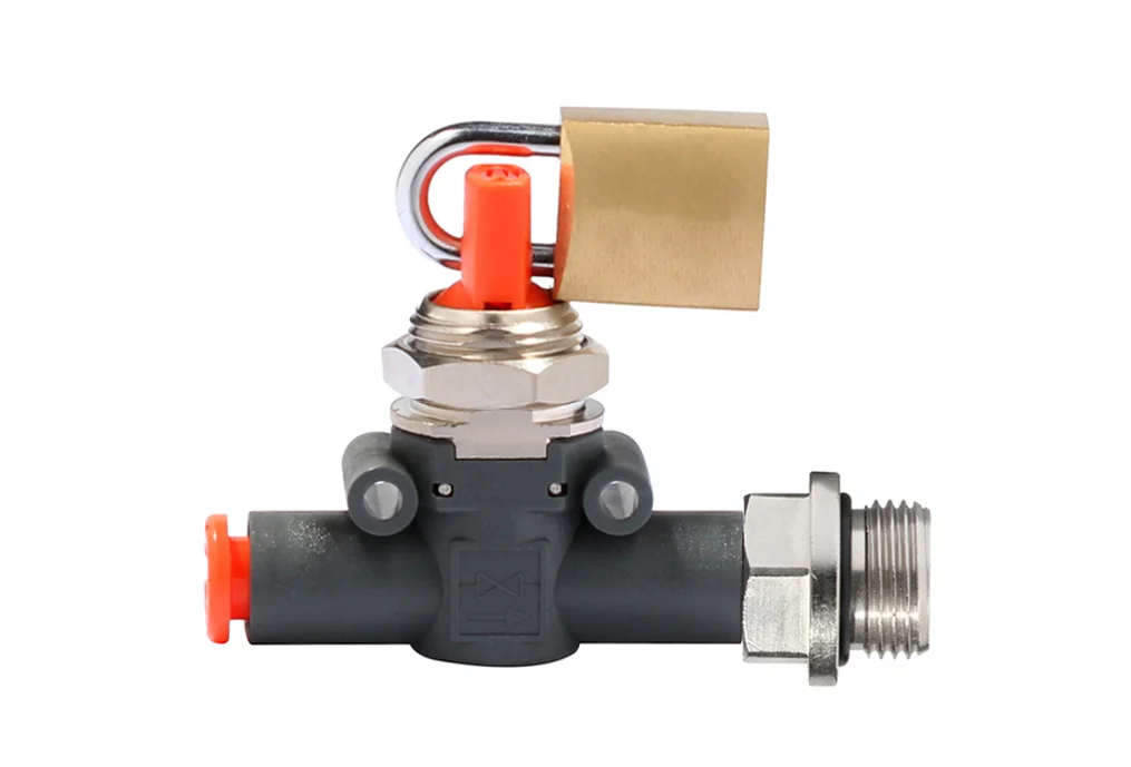 Vanne d'arrêt pneumatique V2V L avec cadenas (flexible - filetage)