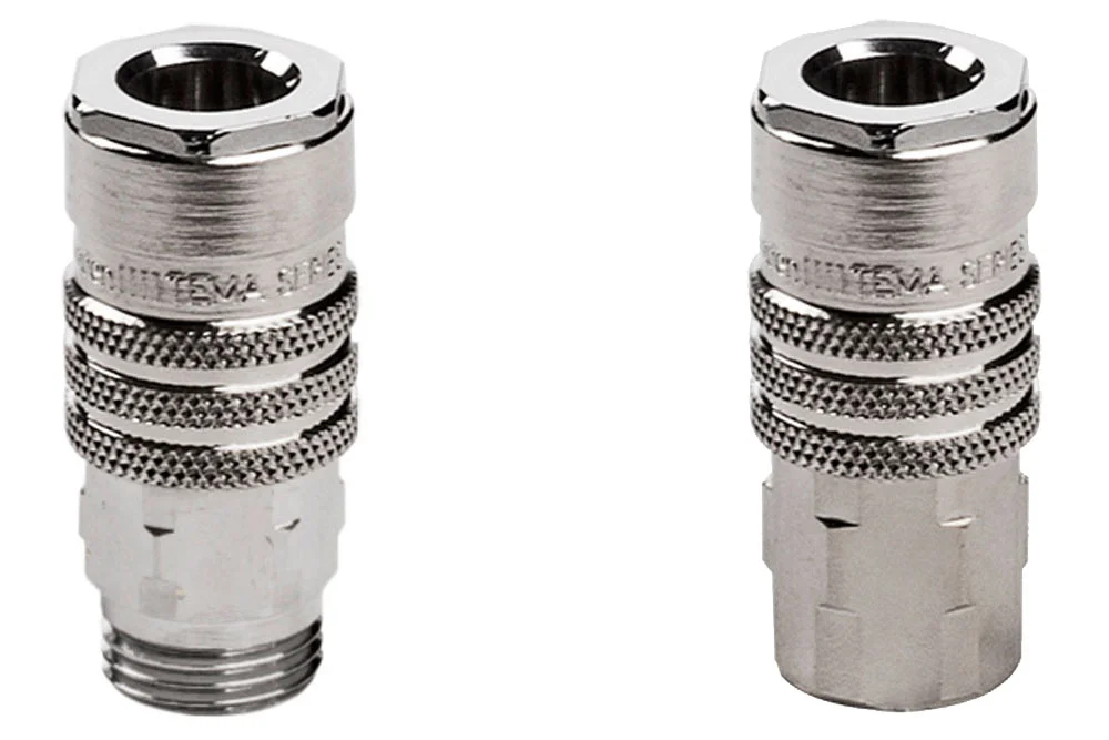 Douille à connexion rapide DN5.8 avec clapet, filetée, laiton nickelé, série 1300N