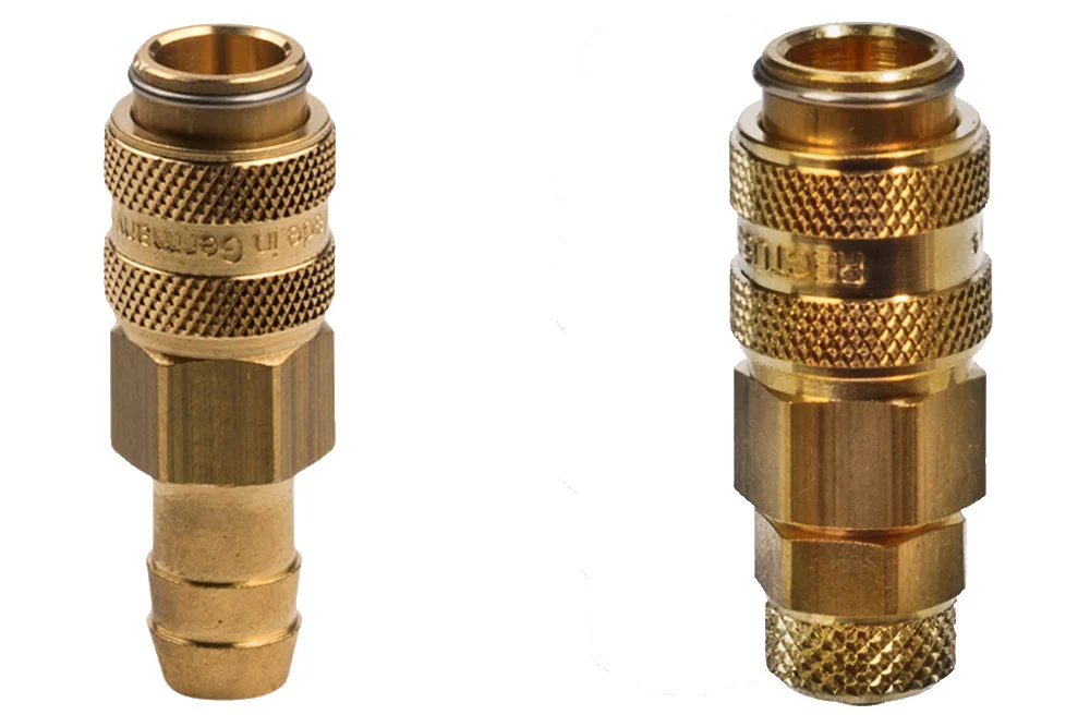 Douille de connexion rapide DN5 avec clapet, avec embout pour flexible, laiton, série 21KA.