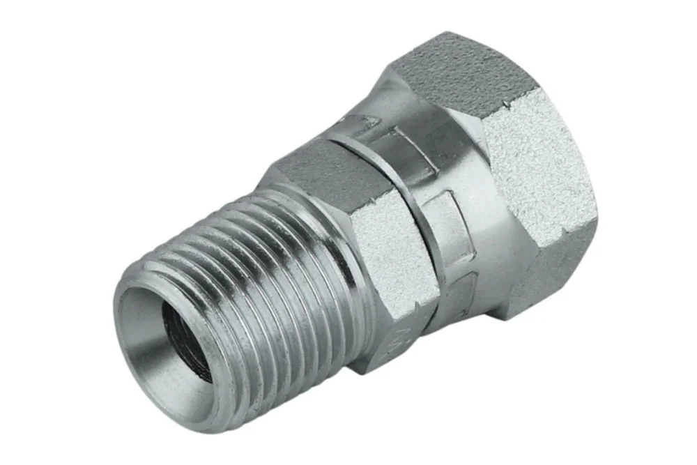 Adaptateur hydraulique - réduction à filetage mâle BSPT x filetage femelle BSP avec écrou tournant, acier au carbone, type A104T