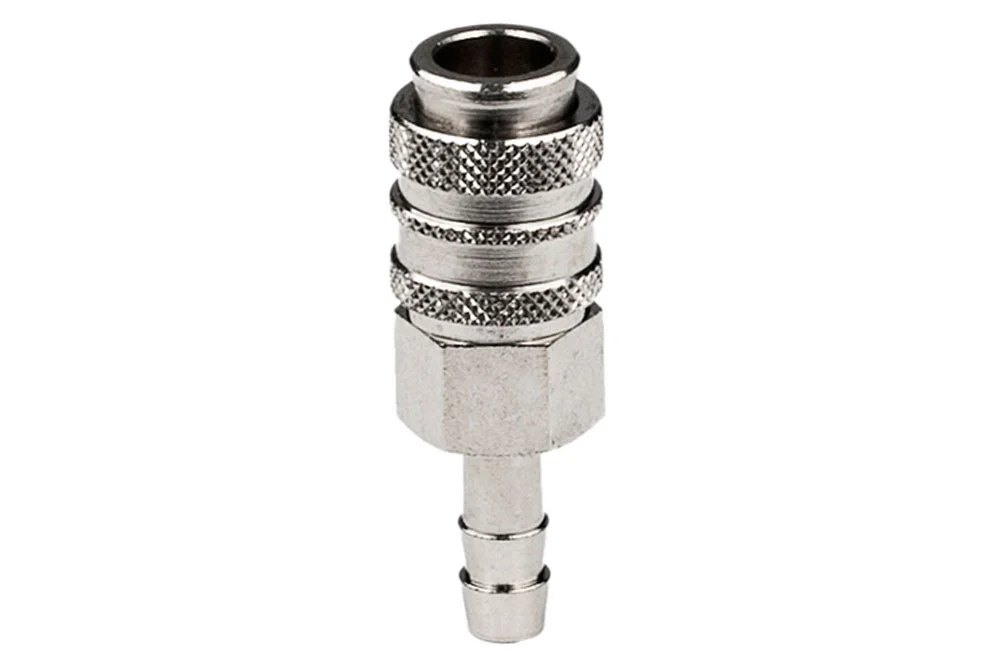 Douille de raccordement rapide pour air MINI DN5, avec embout pour flexible, laiton nickelé, 16 bar